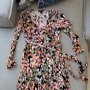 Maggy London Abstract Long Sleeve Dress - Pink, Orange, Green